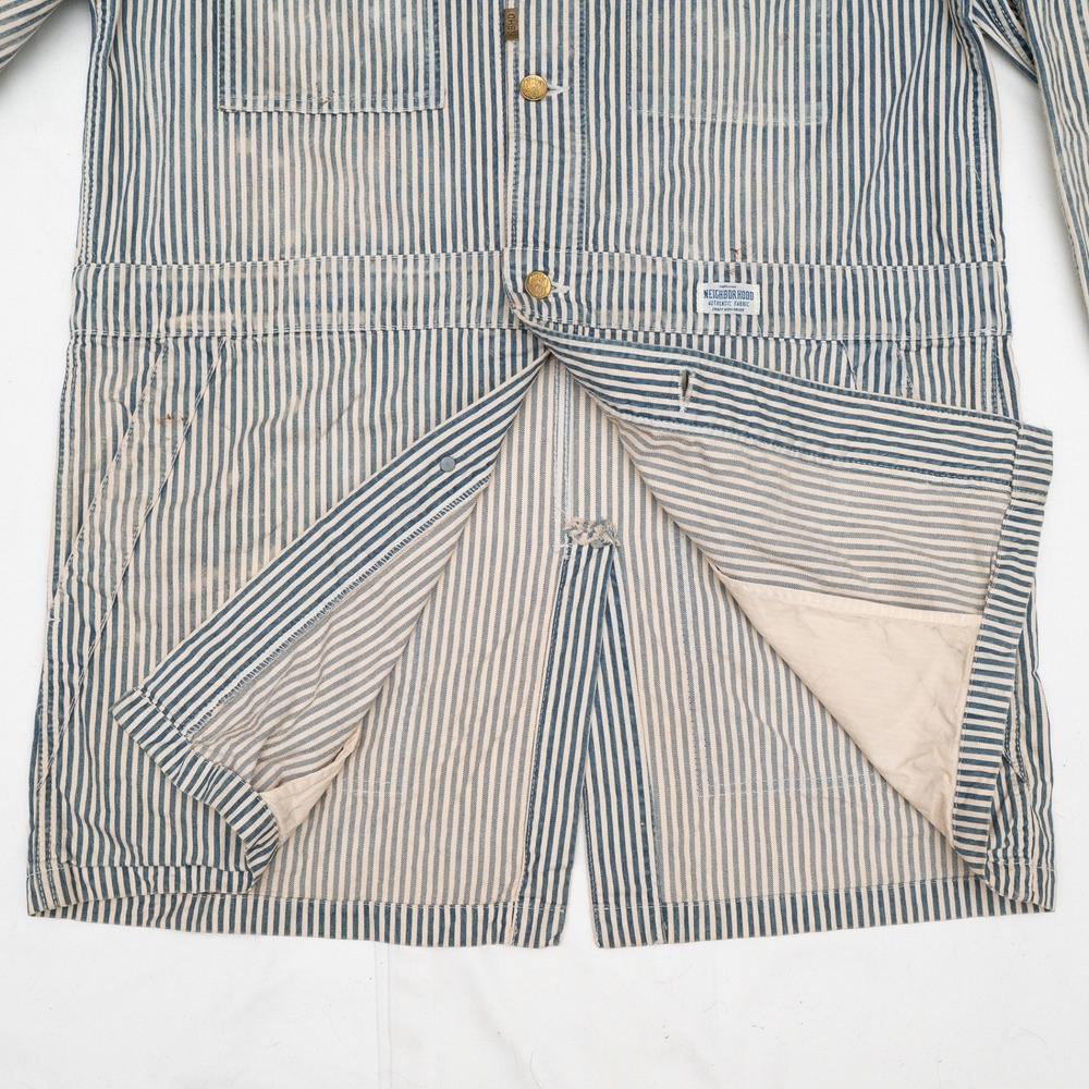 Vtg 2000s Neighborhood NBHD Hickory Stripe Dealer Chore Coat 30s 40s Style L - Picture 9 of 12